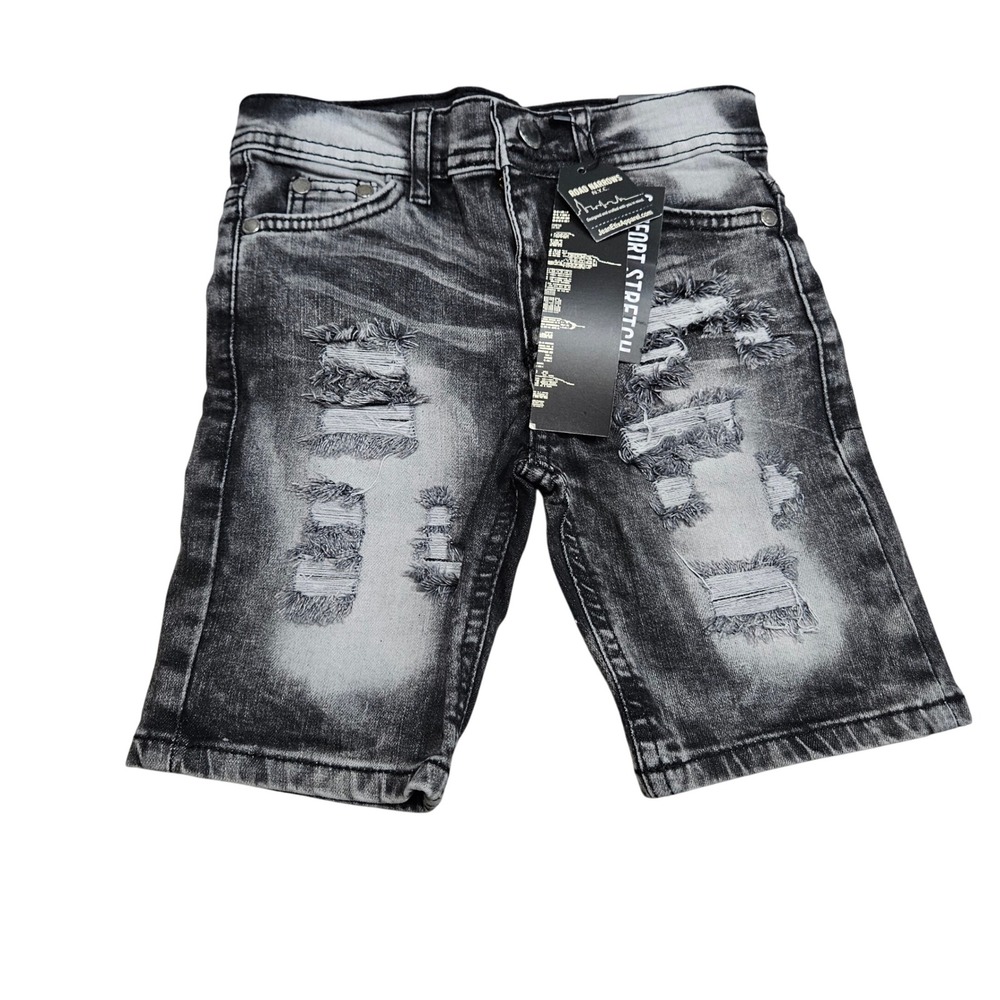 Road Narrows Denim Shorts Kids 4T Black Blast Distressed Ripped Stretch Jean NYC